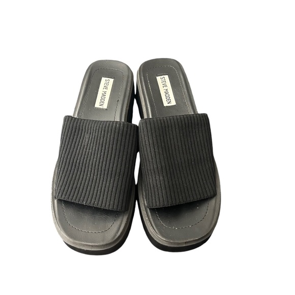 Steve Madden Black Bennet Platform Fabric Slides Sandals Size 9.5 - Picture 3 of 11